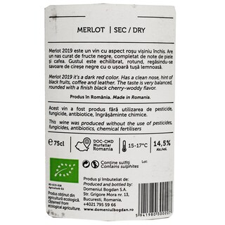 Domeniul Bogdan | Reserva | Vin rosu Merlot eco 0.75l
